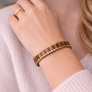 Pomina Gold & Copper Tone Stretch Bracelet Geometric Beaded Design  (BR1010/2)